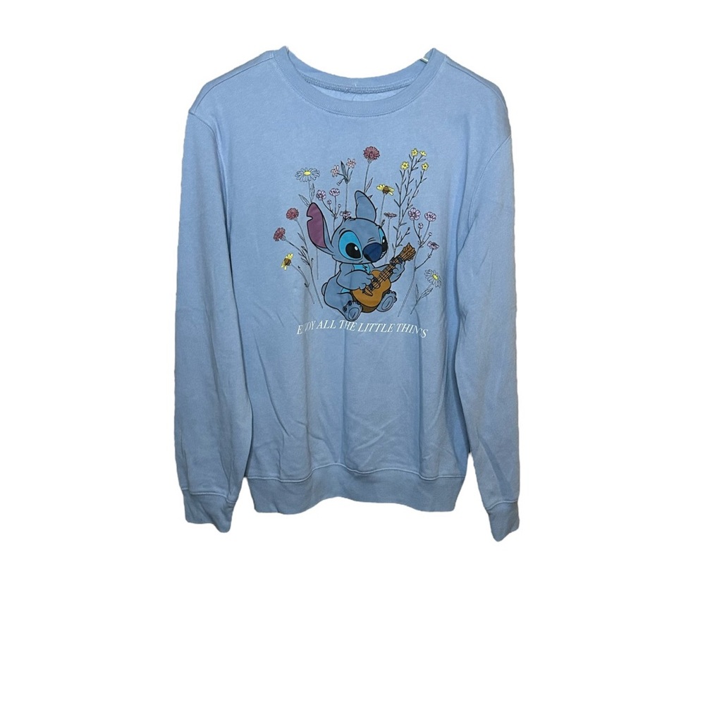 Disney Stitch Blue Crew Neck Lightweight Sweater Medium NEW
